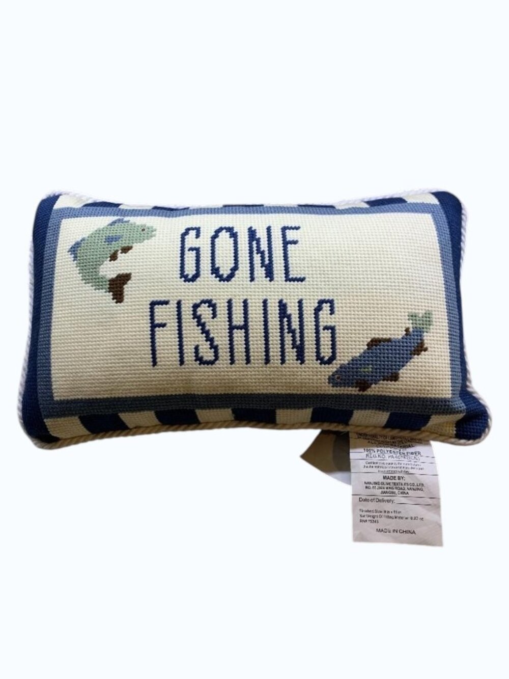 Pillow "Gone Fishing" Needlepoint Pillow NWT